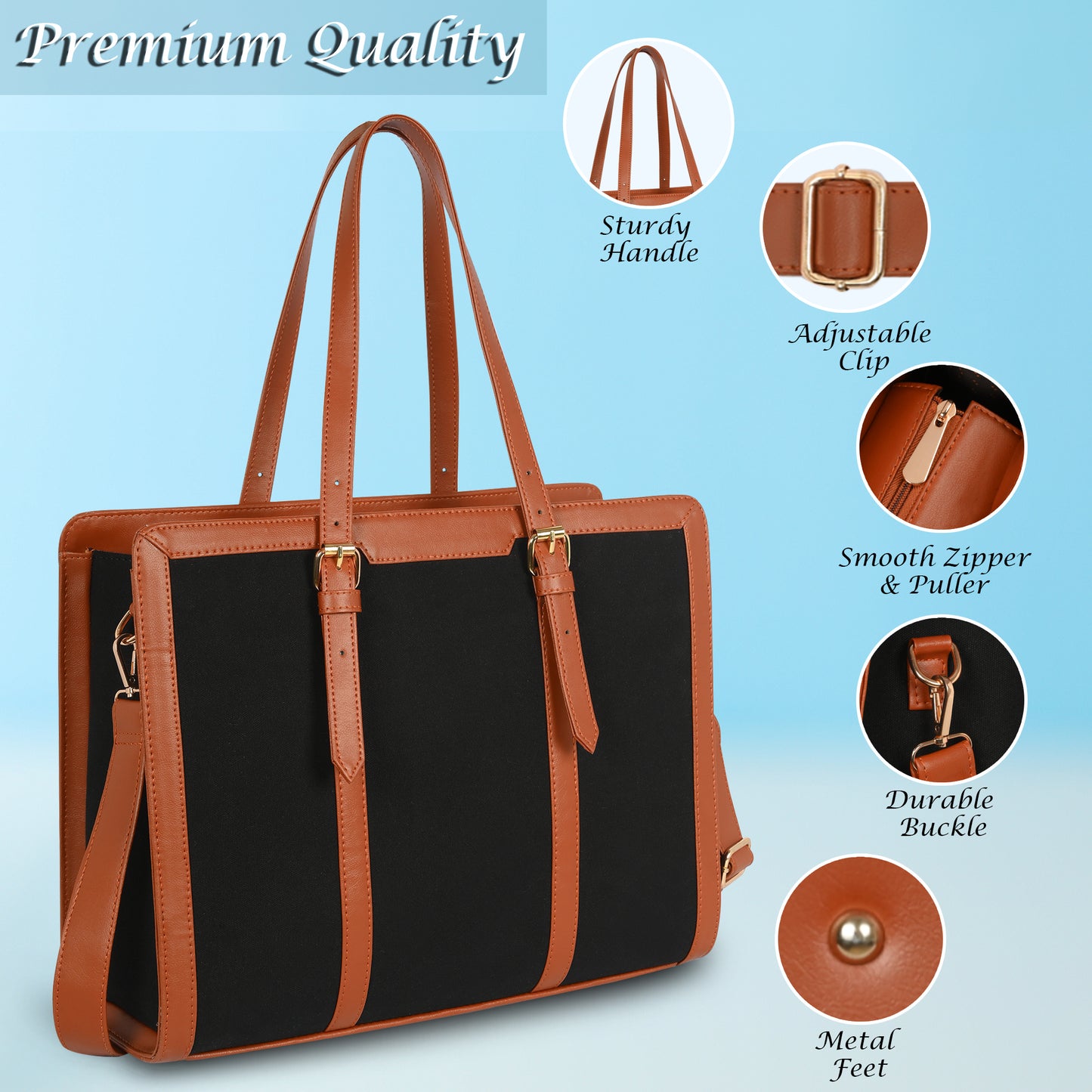 Womanix Canvas Laptop Tote Bags for Women, Work Bag, 15 inch tote for Women, Large Capacity Handbag for Office, School, Travel, Teacher Purse (0082)