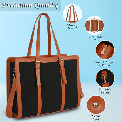 Womanix Canvas Laptop Tote Bags for Women, Work Bag, 15 inch tote for Women, Large Capacity Handbag for Office, School, Travel, Teacher Purse (0082)
