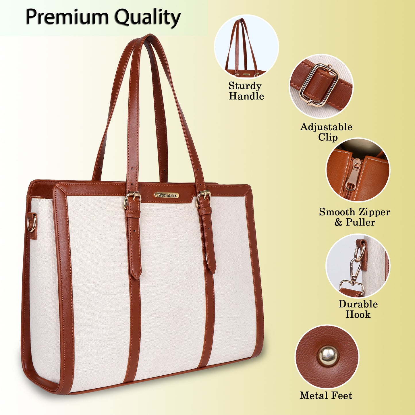 Womanix Canvas Laptop Tote Bags for Women, Work Bag, 15 inch tote for Women, Large Capacity Handbag for Office, School, Travel, Teacher Purse (0082)
