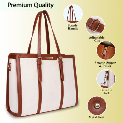 Womanix Canvas Laptop Tote Bags for Women, Work Bag, 15 inch tote for Women, Large Capacity Handbag for Office, School, Travel, Teacher Purse (0082)