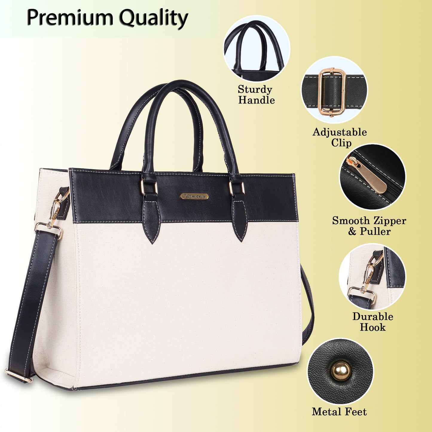 Womanix Canvas Laptop Tote Bags for Women, 15" inch tote for Women, Large Capacity Handbag for Office (93)
