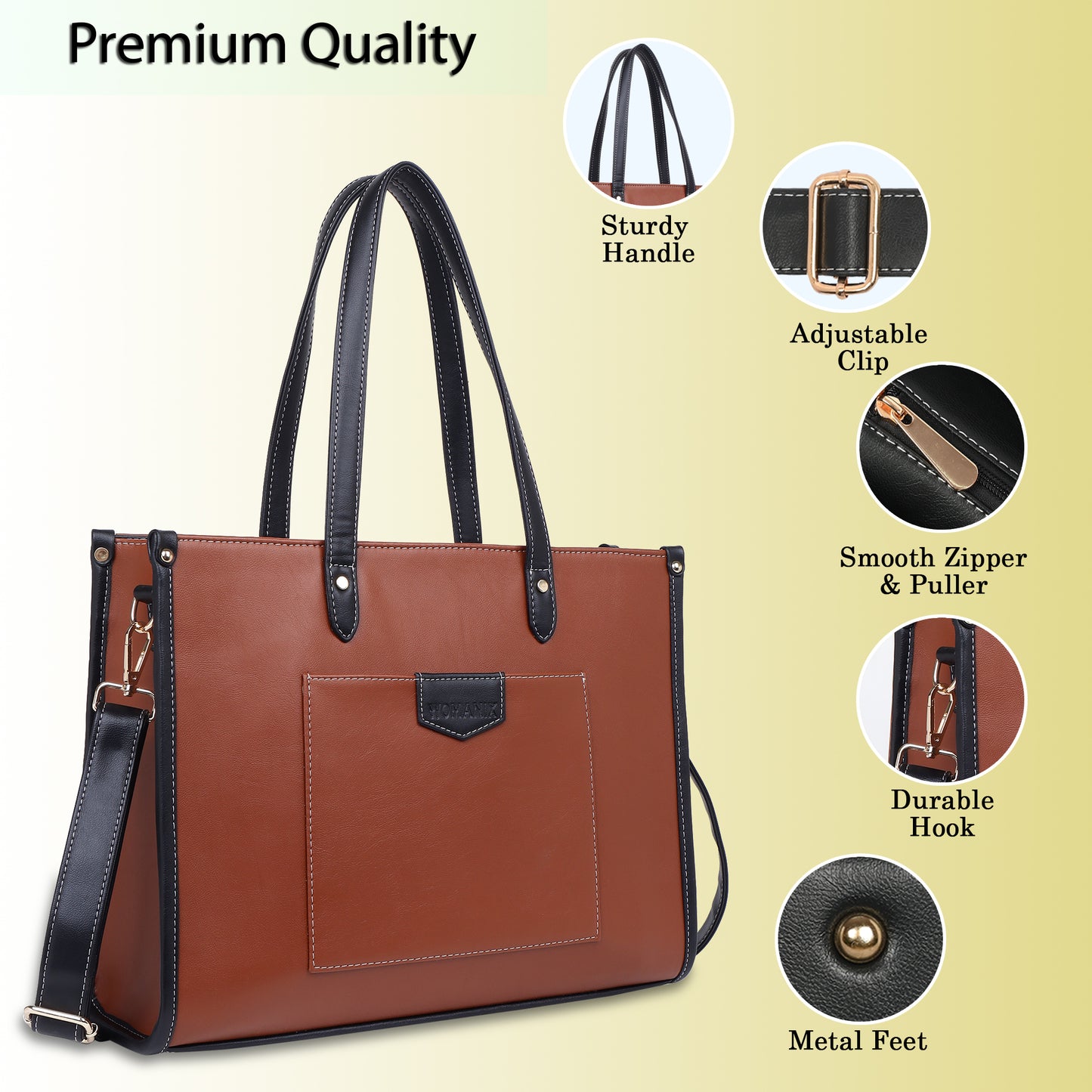 Womanix PU Laptop Tote Bags for Women with Front Pocket, Work Bag,15 inch tote for Women, Large Capacity Handbag for Office, School, Travel, Teacher Purse, Daily Use (0100))