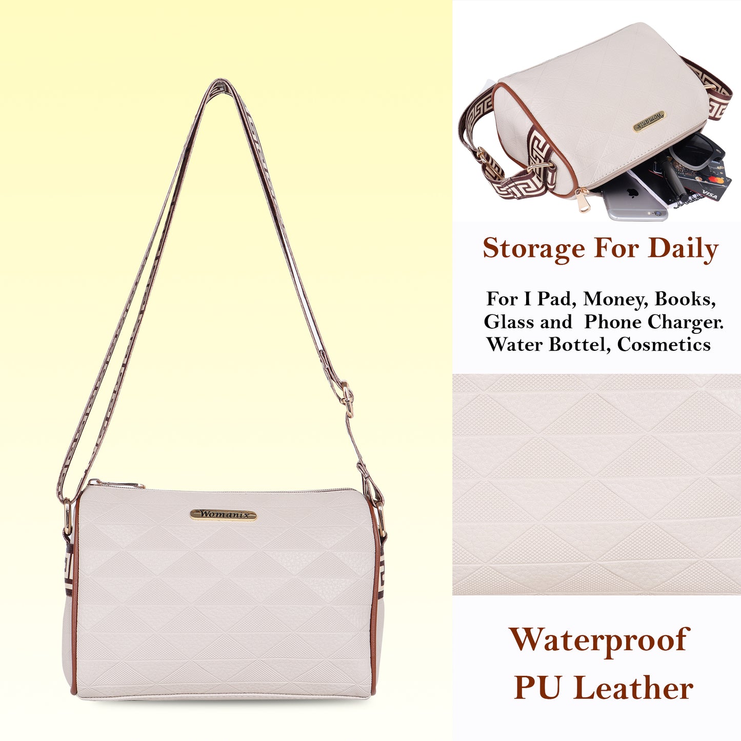 Womanix Trendy Sling Bag with Adjustable Straps | Faux-Leather Women's Handbags | Sling for Casual Carry Ladies Purse, Girls Cross Body Bag (0109)