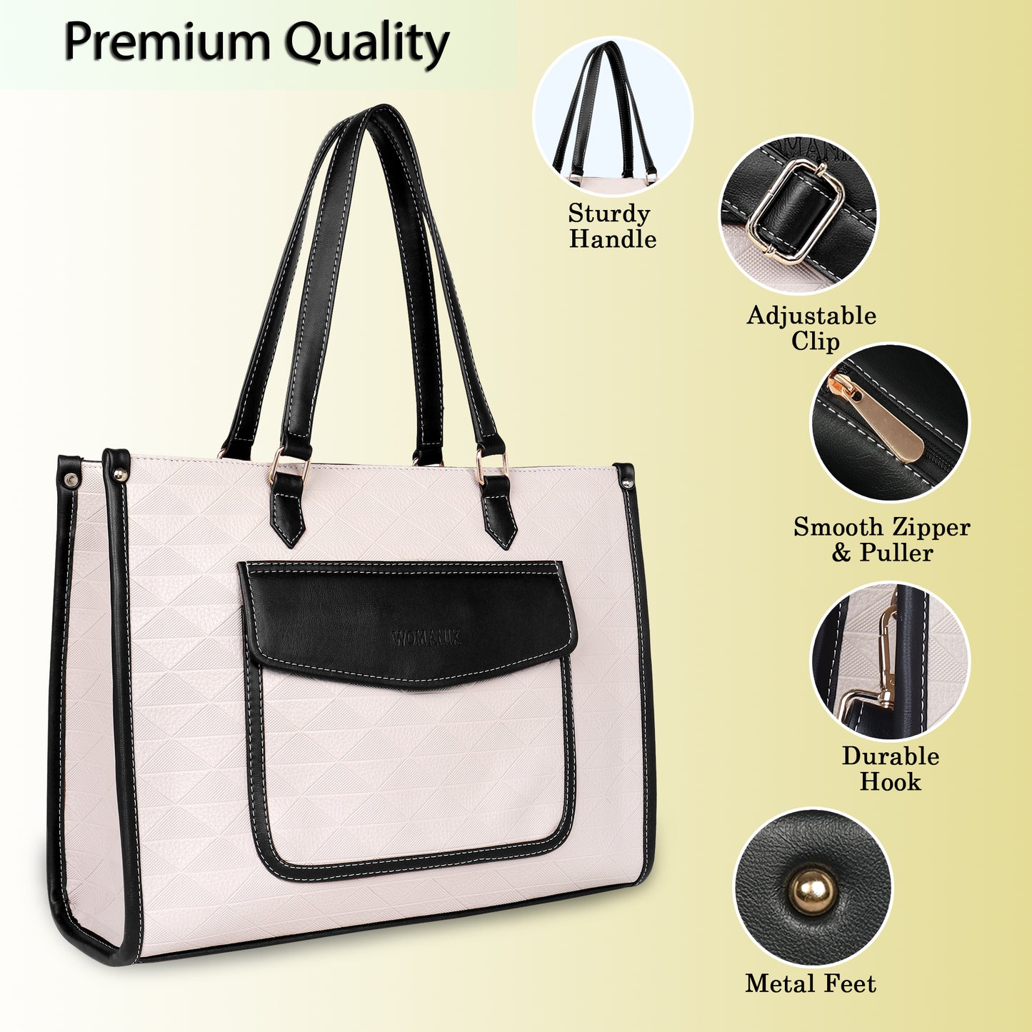 Womanix PU Laptop Tote Bags for Women with Front Pocket, Work Bag,15 inch tote for Women, Large Capacity Handbag for Office, School, Travel, Teacher Purse (0091)