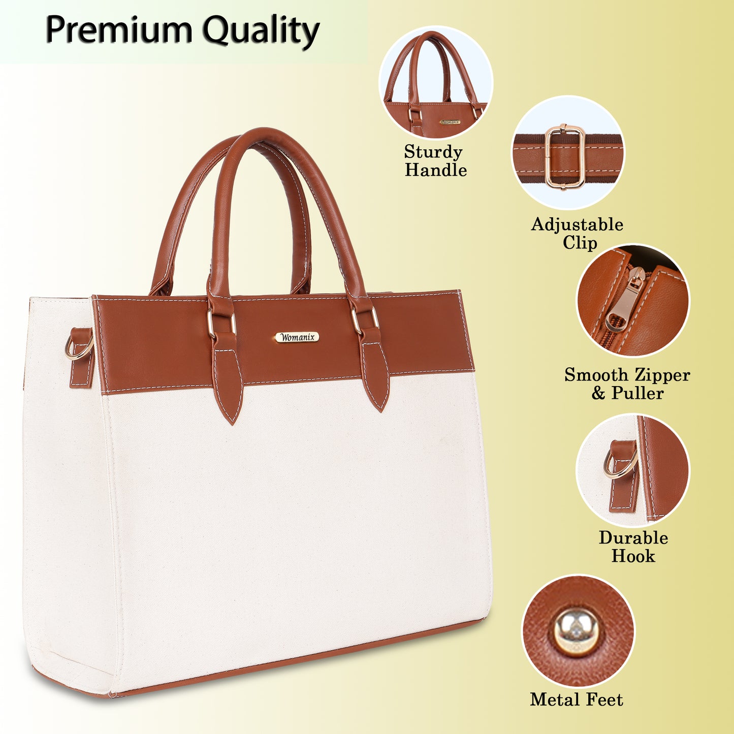 Womanix Canvas Laptop Tote Bags for Women, 15" inch tote for Women, Large Capacity Handbag for Office (93)