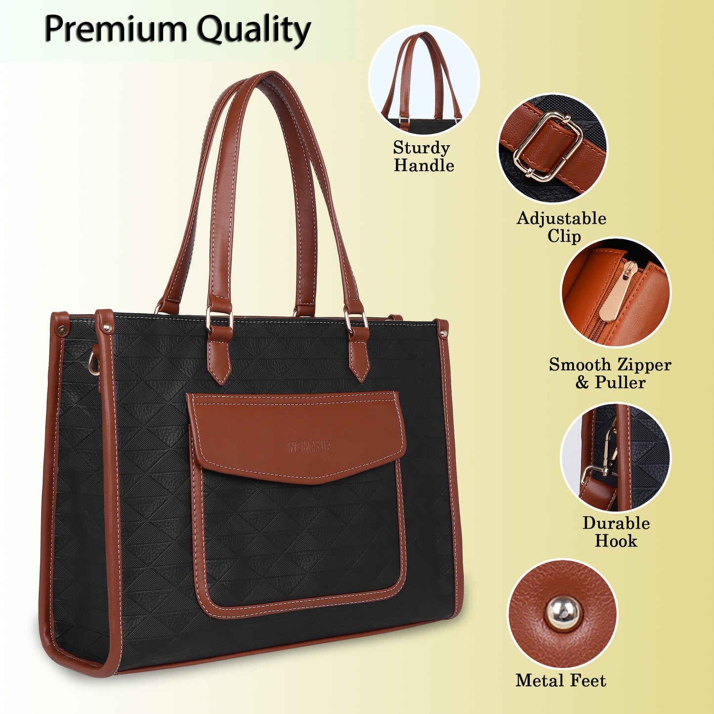 Womanix PU Laptop Tote Bags for Women with Front Pocket, Work Bag,15 inch tote for Women, Large Capacity Handbag for Office, School, Travel, Teacher Purse (0091)