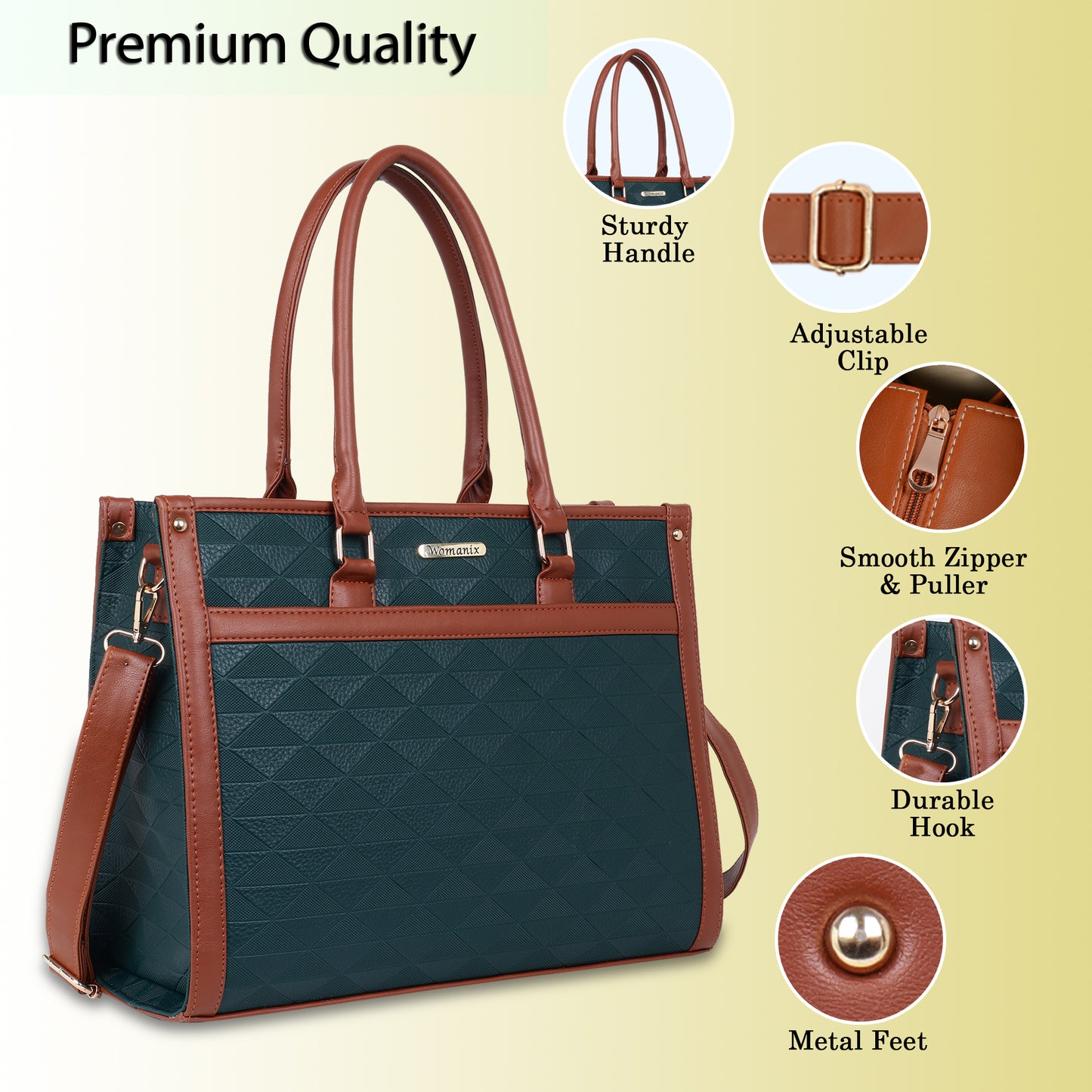 Womanix PU Laptop Tote Bags for Women, Work Bag,15 inch tote for Women, Large Capacity Handbag for Office, School, Travel, Teacher Purse, Daily Use (0102))