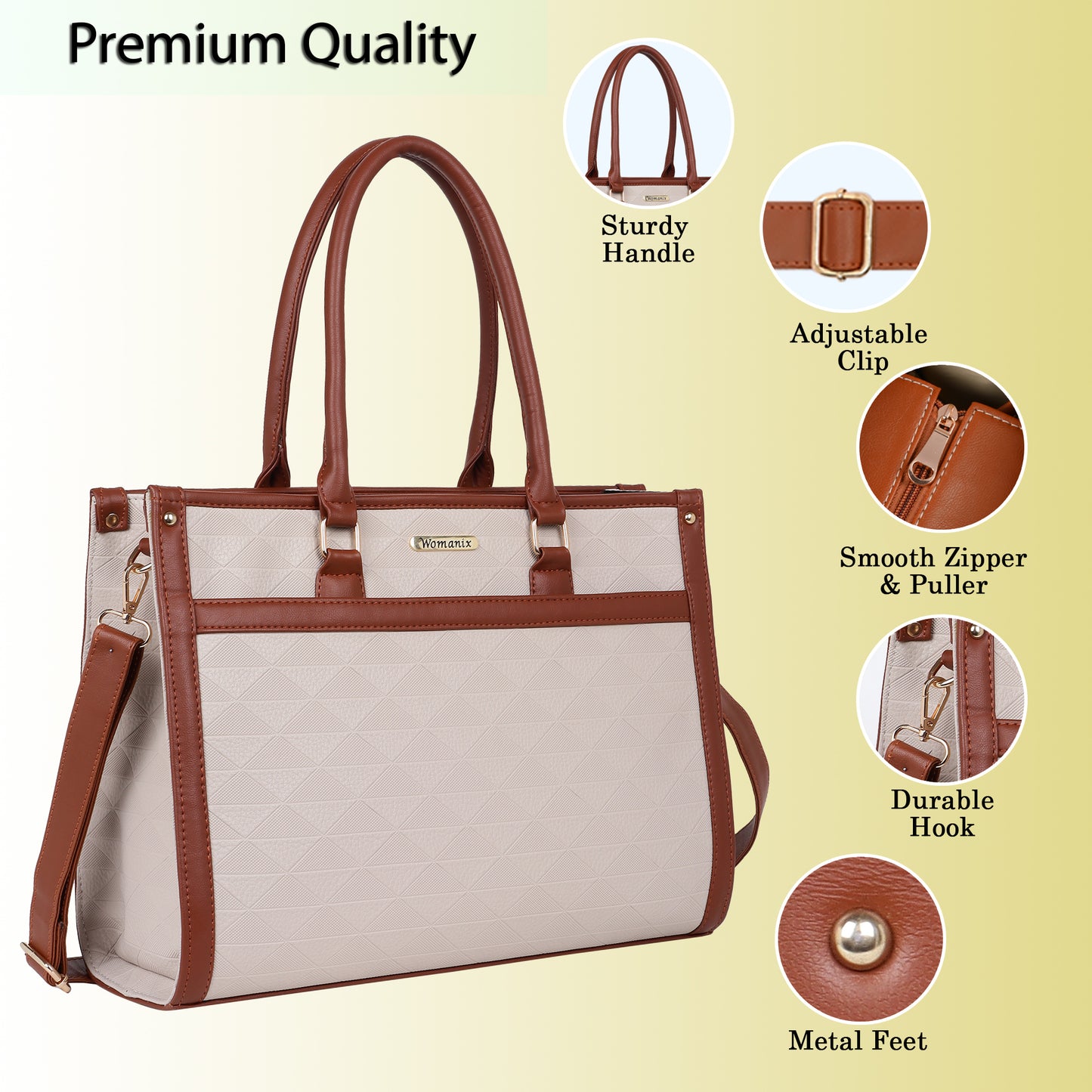 Womanix PU Laptop Tote Bags for Women, Work Bag,15 inch tote for Women, Large Capacity Handbag for Office, School, Travel, Teacher Purse, Daily Use (0102))