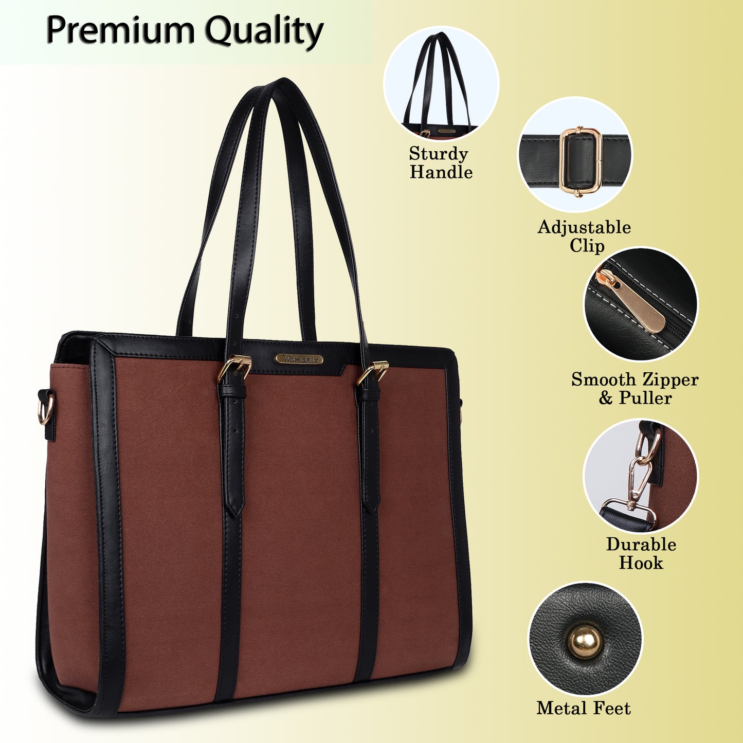 Womanix Canvas Laptop Tote Bags for Women, Work Bag, 15 inch tote for Women, Large Capacity Handbag for Office, School, Travel, Teacher Purse (0082)
