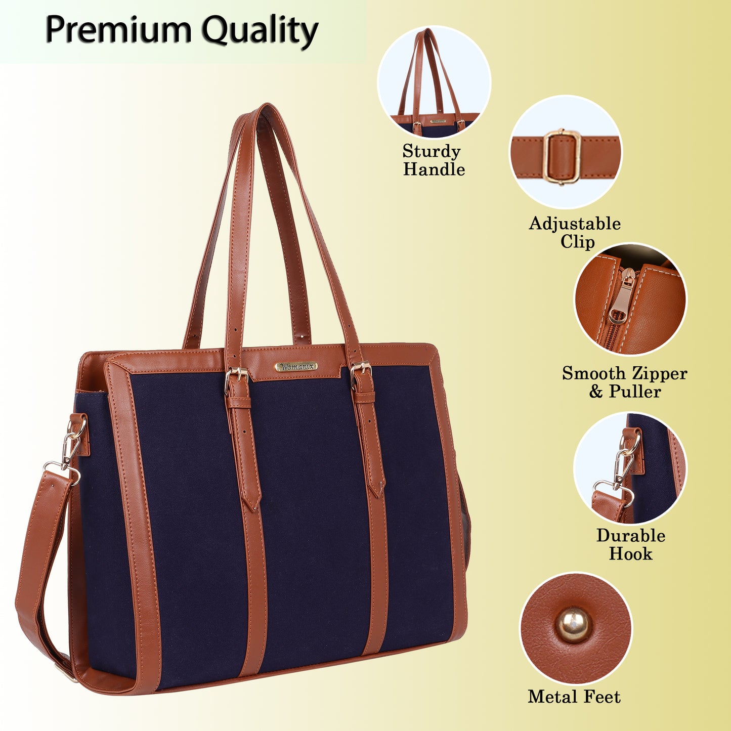 Womanix Canvas Laptop Tote Bags for Women, Work Bag, 15 inch tote for Women, Large Capacity Handbag for Office, School, Travel, Teacher Purse (0082)