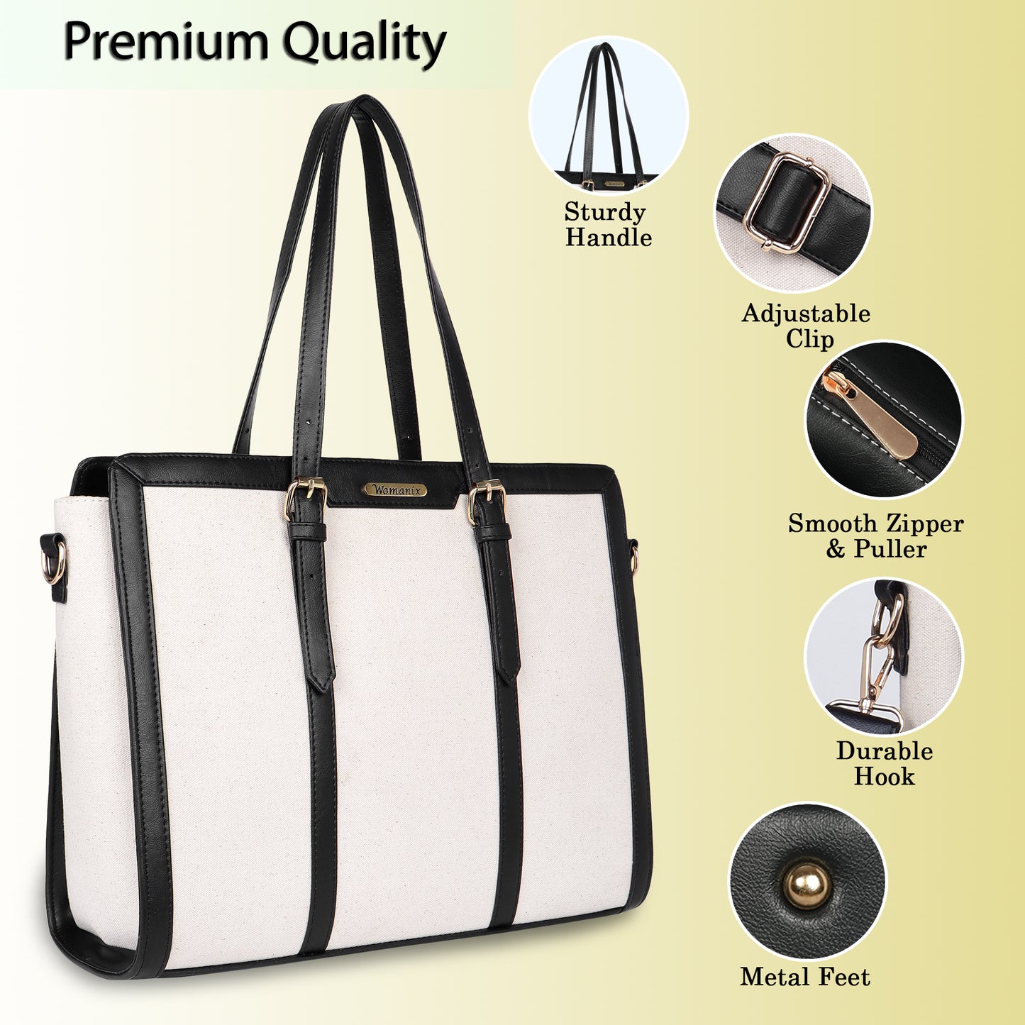 Womanix Canvas Laptop Tote Bags for Women, Work Bag, 15 inch tote for Women, Large Capacity Handbag for Office, School, Travel, Teacher Purse (0082)