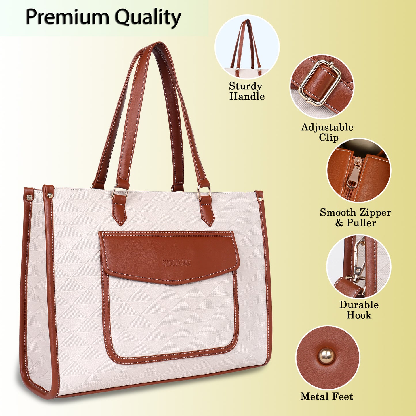 Womanix PU Laptop Tote Bags for Women with Front Pocket, Work Bag,15 inch tote for Women, Large Capacity Handbag for Office, School, Travel, Teacher Purse (0091)