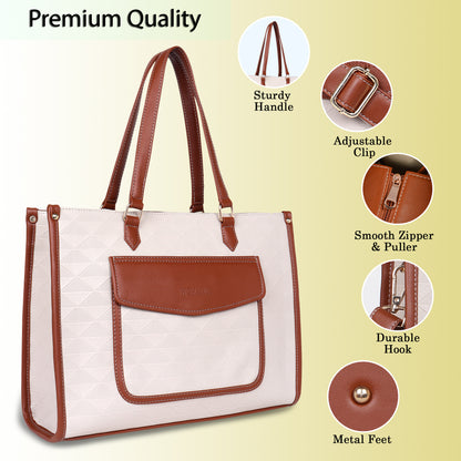 Womanix PU Laptop Tote Bags for Women with Front Pocket, Work Bag,15 inch tote for Women, Large Capacity Handbag for Office, School, Travel, Teacher Purse (0091)