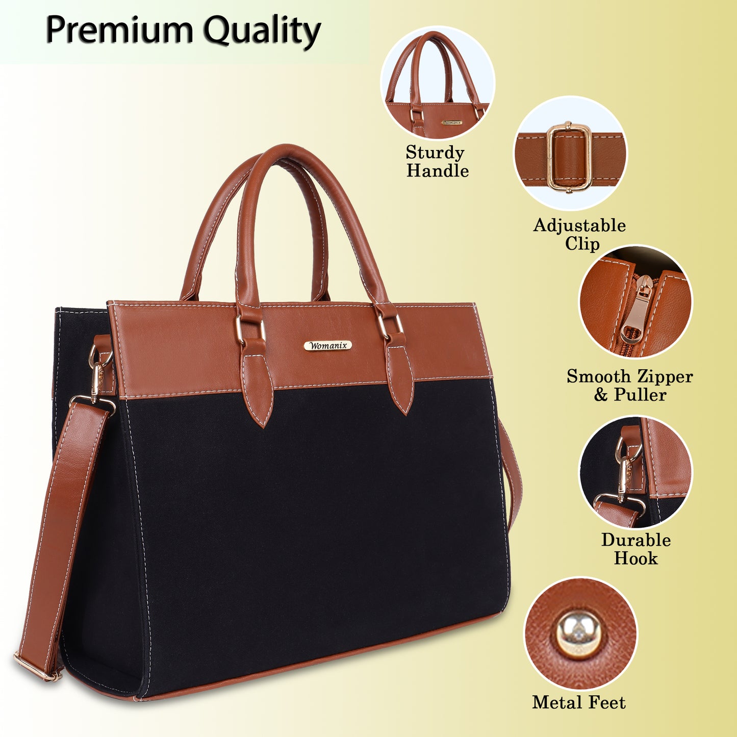 Womanix Canvas Laptop Tote Bags for Women, 15" inch tote for Women, Large Capacity Handbag for Office (93)