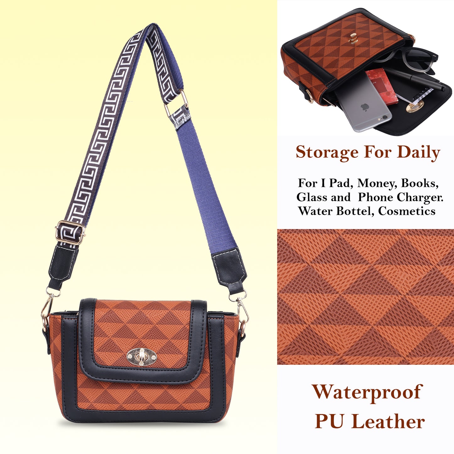 Womanix Women's Girls Cross Body Sling Bag Ladies Purse Handbags, Premium Leather Sling Bag Comfortable & Ideal for Everyday Use (0111)