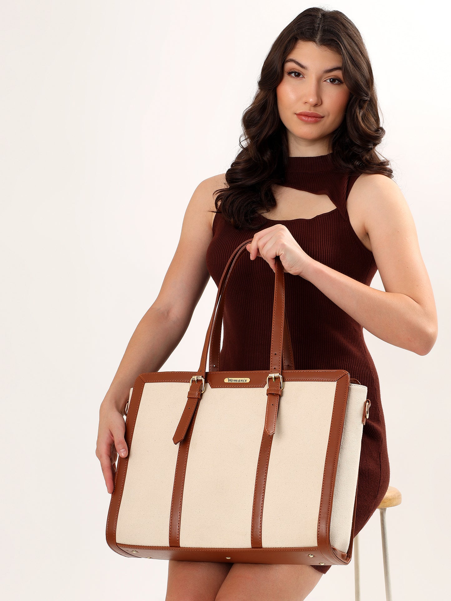 Womanix Canvas Laptop Tote Bags for Women, Work Bag, 15 inch tote for Women, Large Capacity Handbag for Office, School, Travel, Teacher Purse (0082)