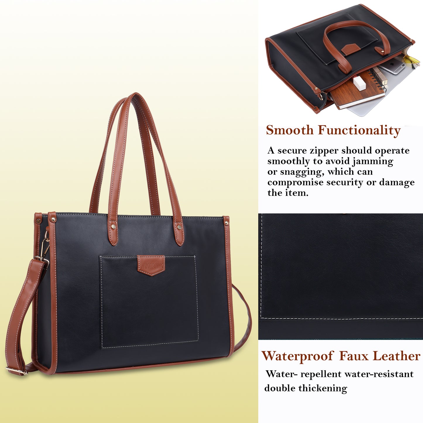 Womanix PU Laptop Tote Bags for Women with Front Pocket, Work Bag,15 inch tote for Women, Large Capacity Handbag for Office, School, Travel, Teacher Purse, Daily Use (0100))