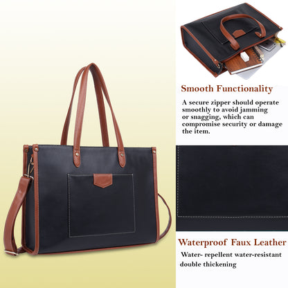 Womanix PU Laptop Tote Bags for Women with Front Pocket, Work Bag,15 inch tote for Women, Large Capacity Handbag for Office, School, Travel, Teacher Purse, Daily Use (0100))
