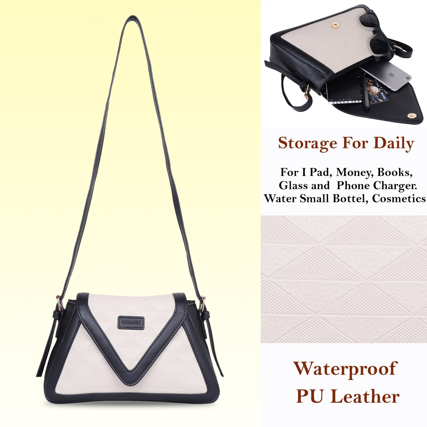 Womanix Premium Leather Triangle Shape Sling Bag for Women Bag Crossbody Strap Phone Wallet Shoulder Bag Ladies Purse (0110)