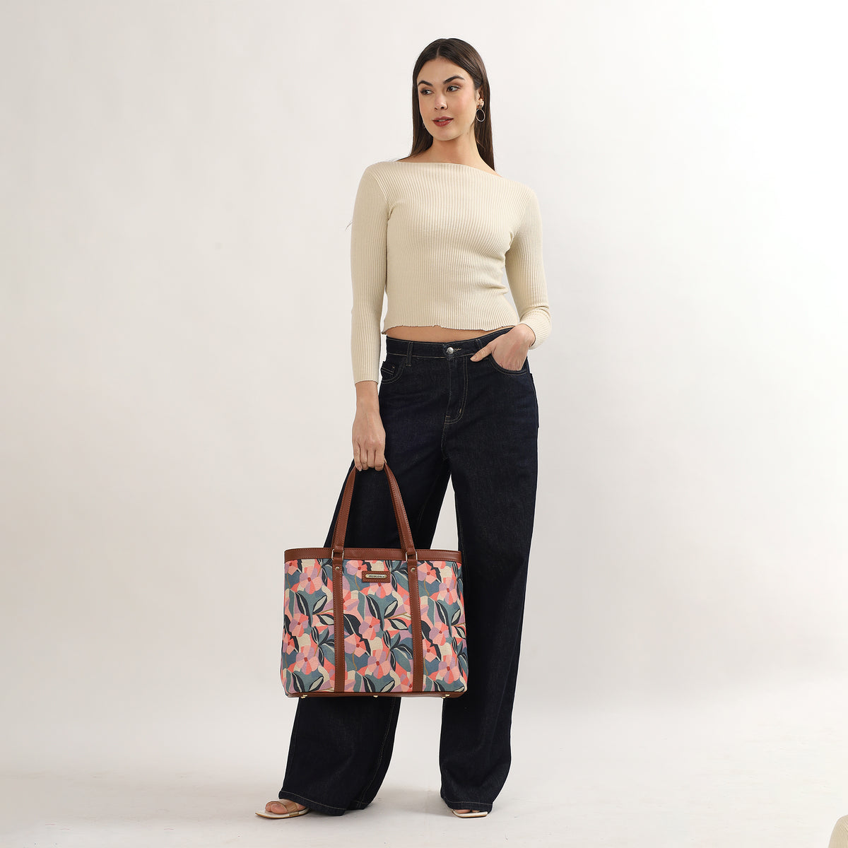 Womanix Multicolor Abstract Printed Handmade Women's Office Bag with double handles, Crossbody Top Handle Bags with Zipper (Grey Black)