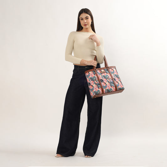 Womanix Multicolor Abstract Printed Handmade Women's Office Bag with double handles, Crossbody Top Handle Bags with Zipper (Grey Black)