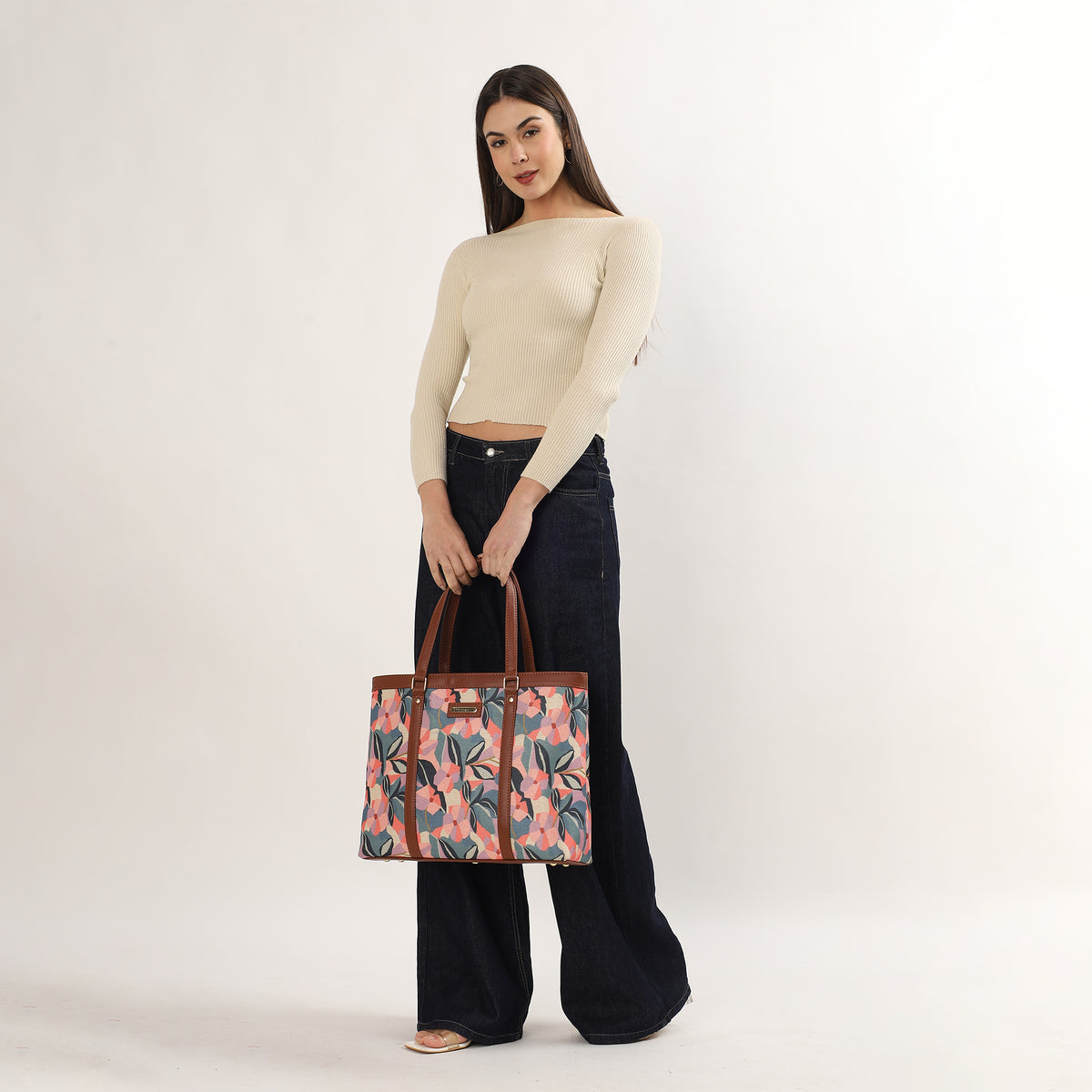 Womanix Multicolor Abstract Printed Handmade Women's Office Bag with double handles, Crossbody Top Handle Bags with Zipper (Grey Black)