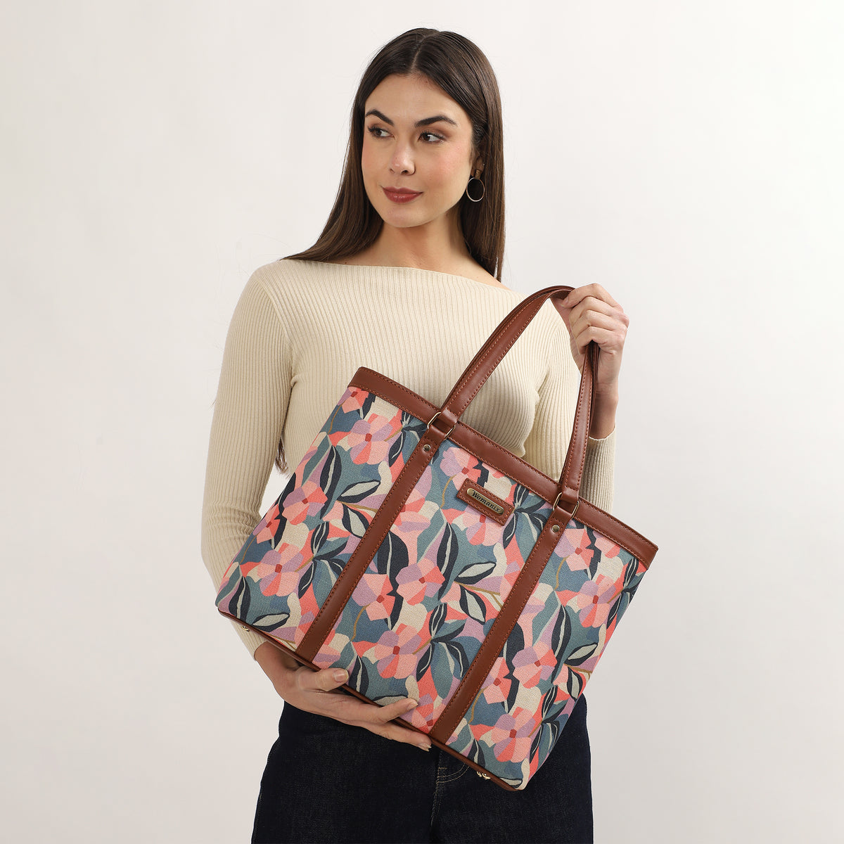 Womanix Multicolor Abstract Printed Handmade Women's Office Bag with double handles, Crossbody Top Handle Bags with Zipper (Grey Black)