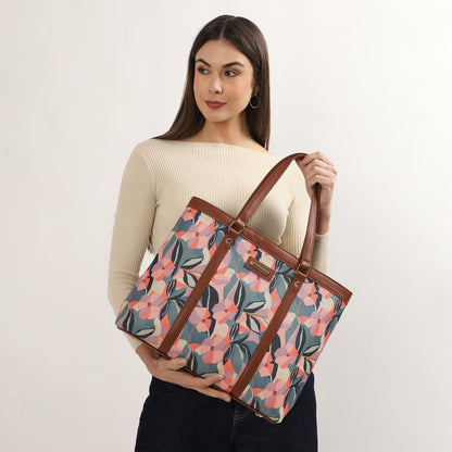 Womanix Multicolor Abstract Printed Handmade Women's Office Bag with double handles, Crossbody Top Handle Bags with Zipper (Grey Black)