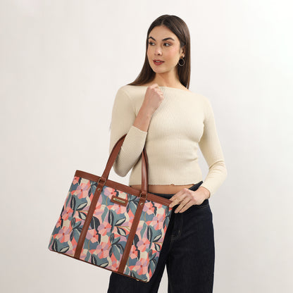 Womanix Multicolor Abstract Printed Handmade Women's Office Bag with double handles, Crossbody Top Handle Bags with Zipper (Grey Black)