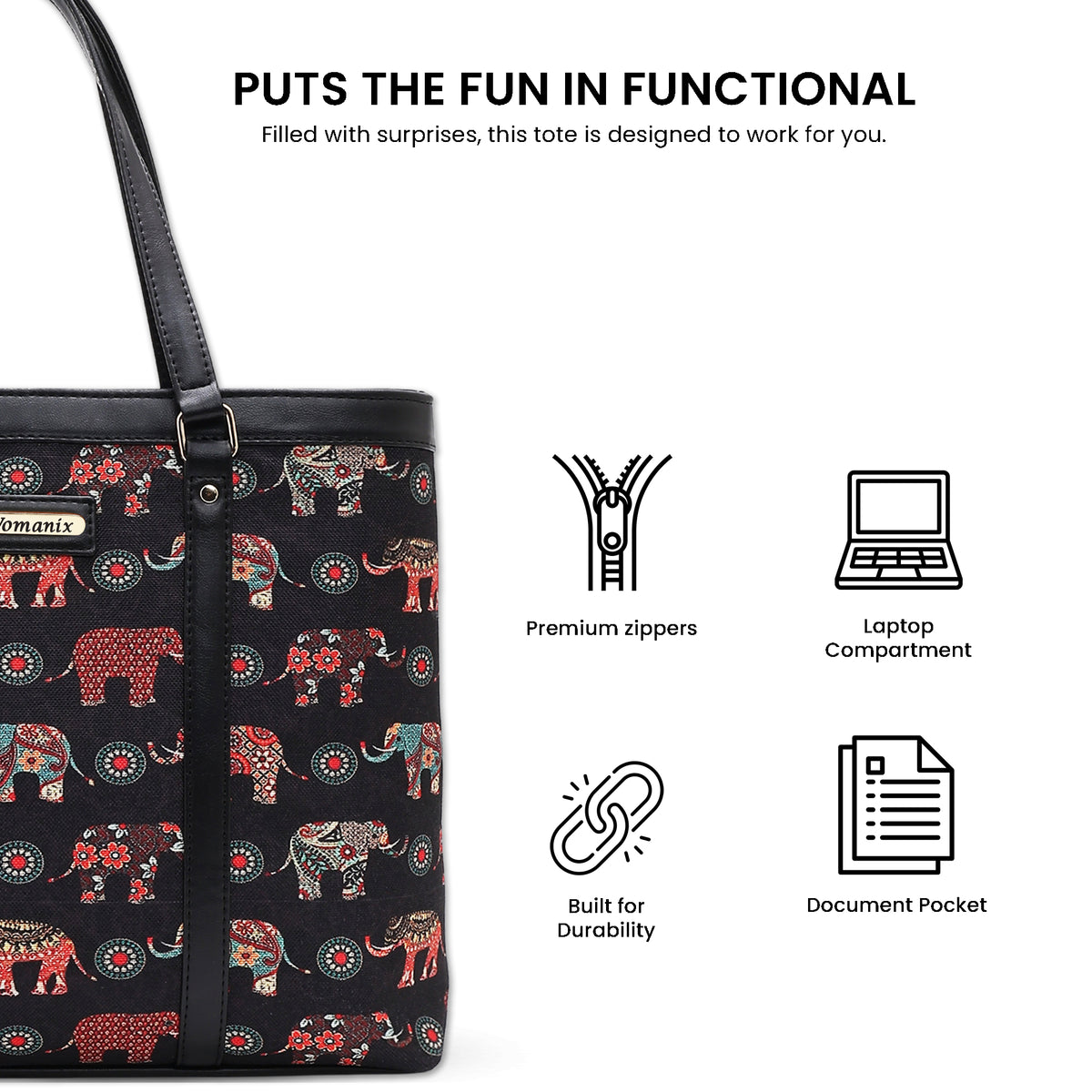 Womanix Multicolor Abstract Printed Handmade Women's Office Bag with double handles, Crossbody Top Handle Bags with Zipper (Grey Black)