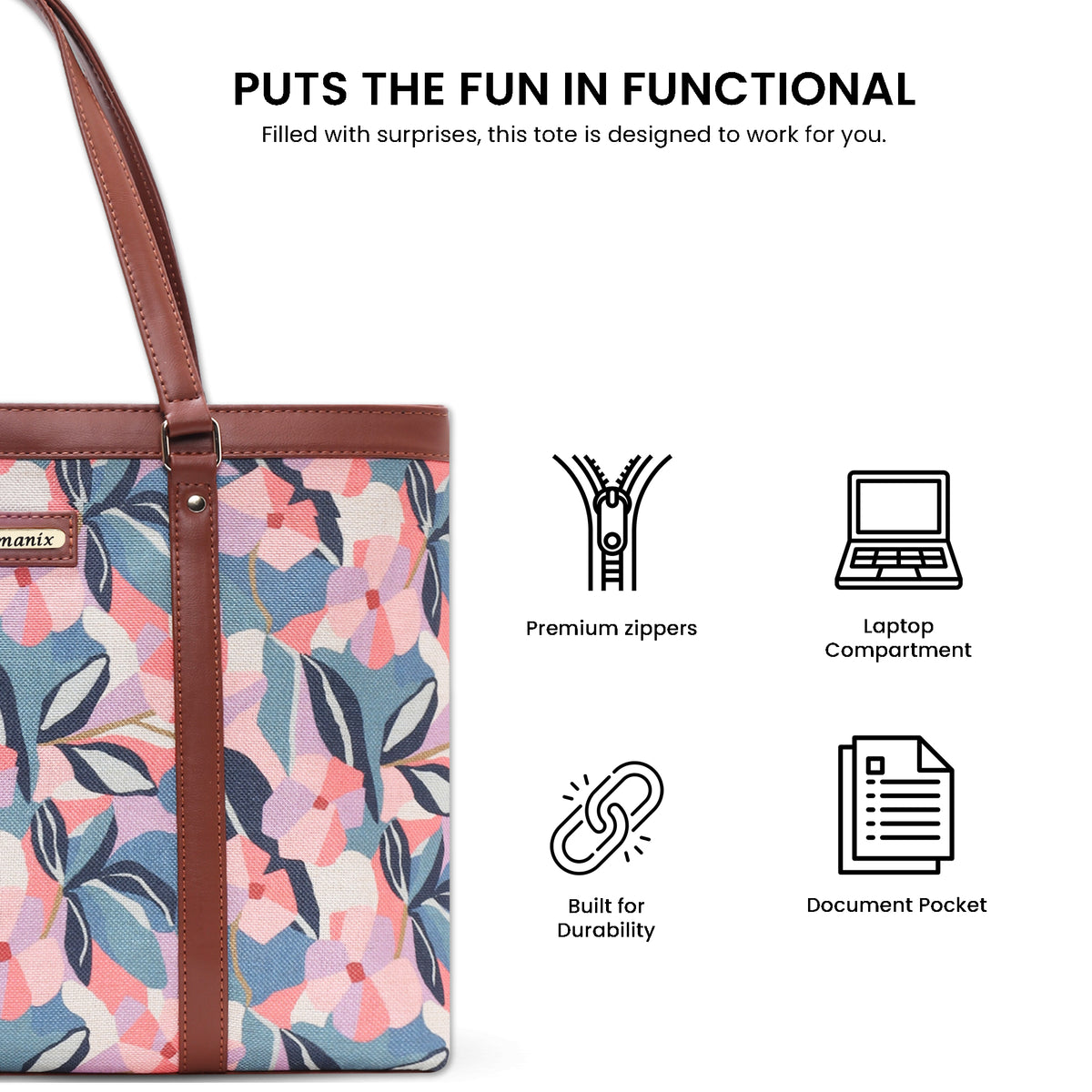 Womanix Multicolor Abstract Printed Handmade Women's Office Bag with double handles, Crossbody Top Handle Bags with Zipper (Grey Black)