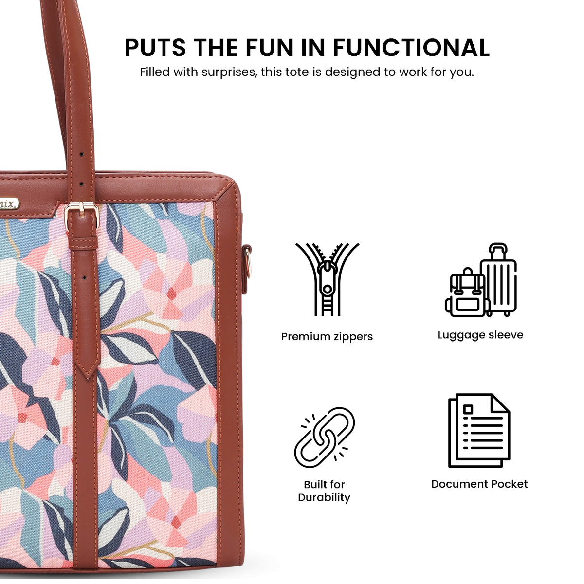 Womanix Women's  floral and geometric pattern Satchel Handbag for Women | Satchel Bag for Work | Ladies purse | Stylish Shoulder Bag | Gift For Women (Peach Skyblue)