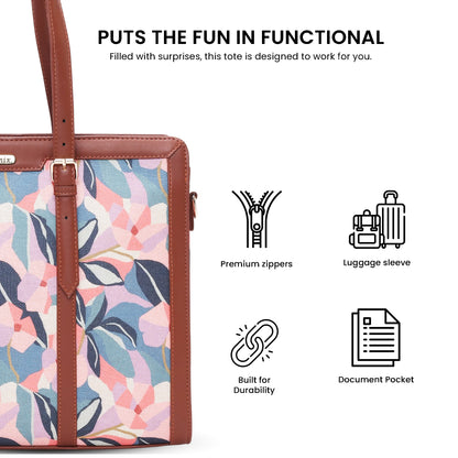 Womanix Women's  floral and geometric pattern Satchel Handbag for Women | Satchel Bag for Work | Ladies purse | Stylish Shoulder Bag | Gift For Women (Peach Skyblue)
