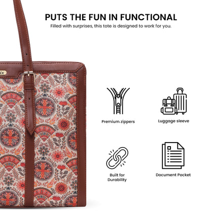 Womanix Women's  floral and geometric pattern Satchel Handbag for Women | Satchel Bag for Work | Ladies purse | Stylish Shoulder Bag | Gift For Women (Peach Skyblue)