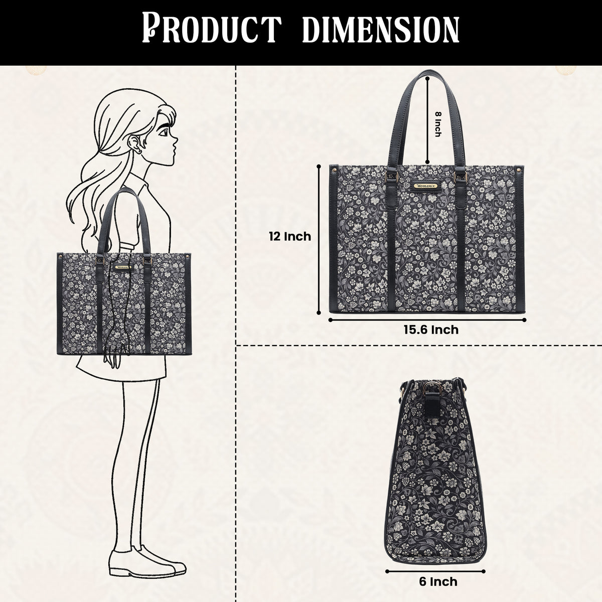 Womanix Pure Luxury Madona Tote bags for women office use | Tote bags for women office use | Office bag for woman | Stylish College bags for girls. (Black Brown)