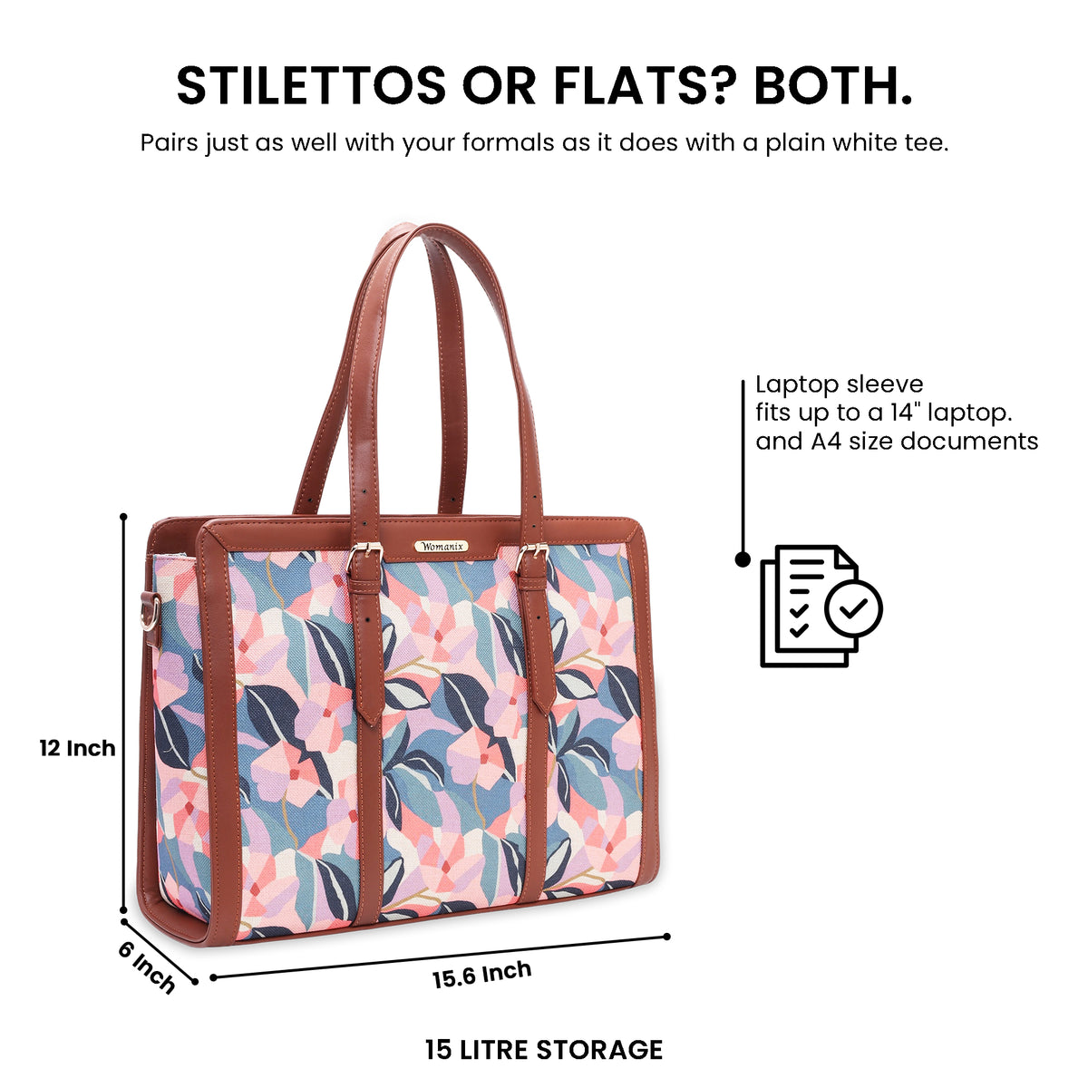 Womanix Women's  floral and geometric pattern Satchel Handbag for Women | Satchel Bag for Work | Ladies purse | Stylish Shoulder Bag | Gift For Women (Peach Skyblue)
