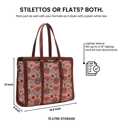 Womanix Women's  floral and geometric pattern Satchel Handbag for Women | Satchel Bag for Work | Ladies purse | Stylish Shoulder Bag | Gift For Women (Peach Skyblue)