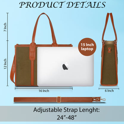 Women Canvas Laptop Tote Bags College Bag 14 inch Briefcase, Handbag for Office.