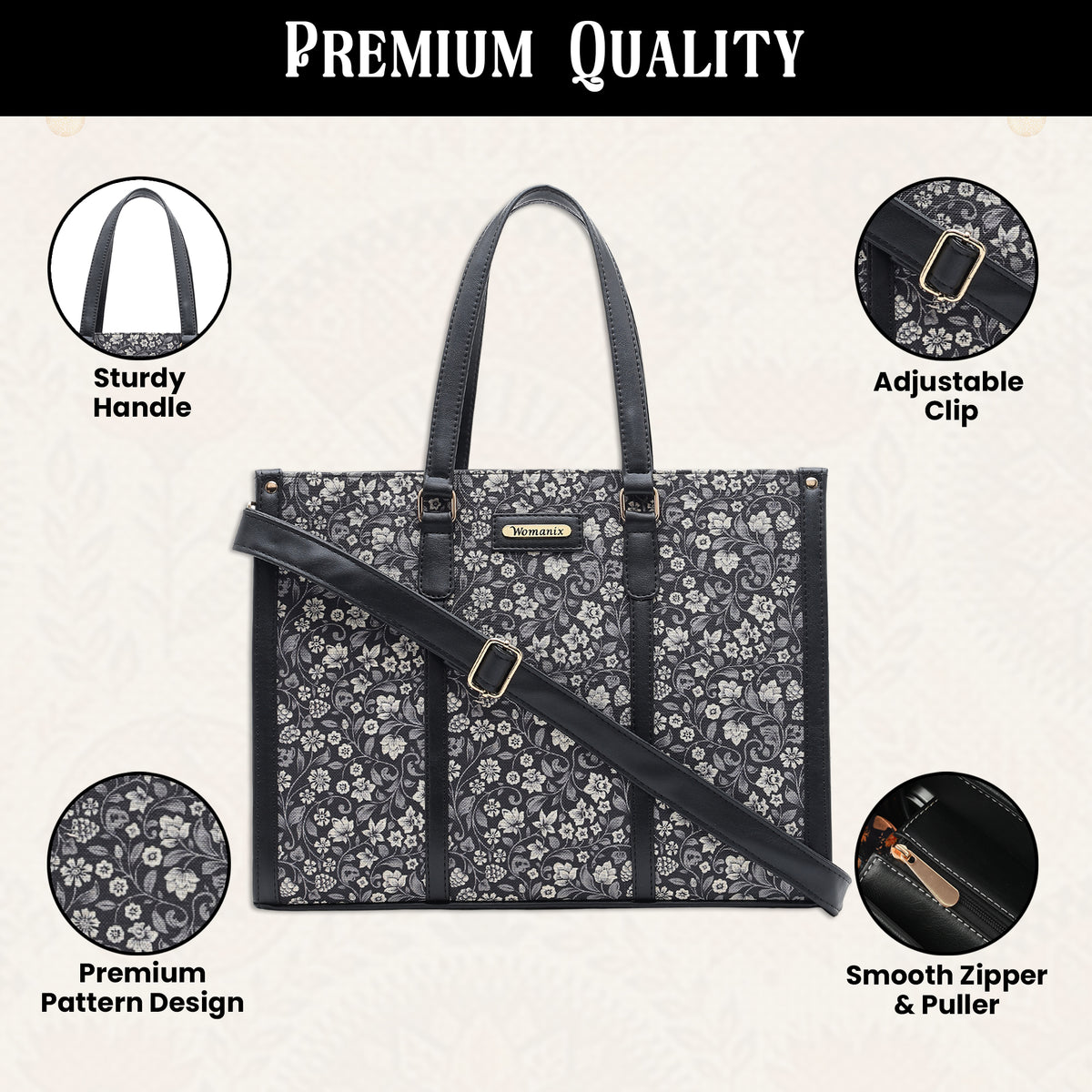 Womanix Pure Luxury Madona Tote bags for women office use | Tote bags for women office use | Office bag for woman | Stylish College bags for girls. (Black Brown)