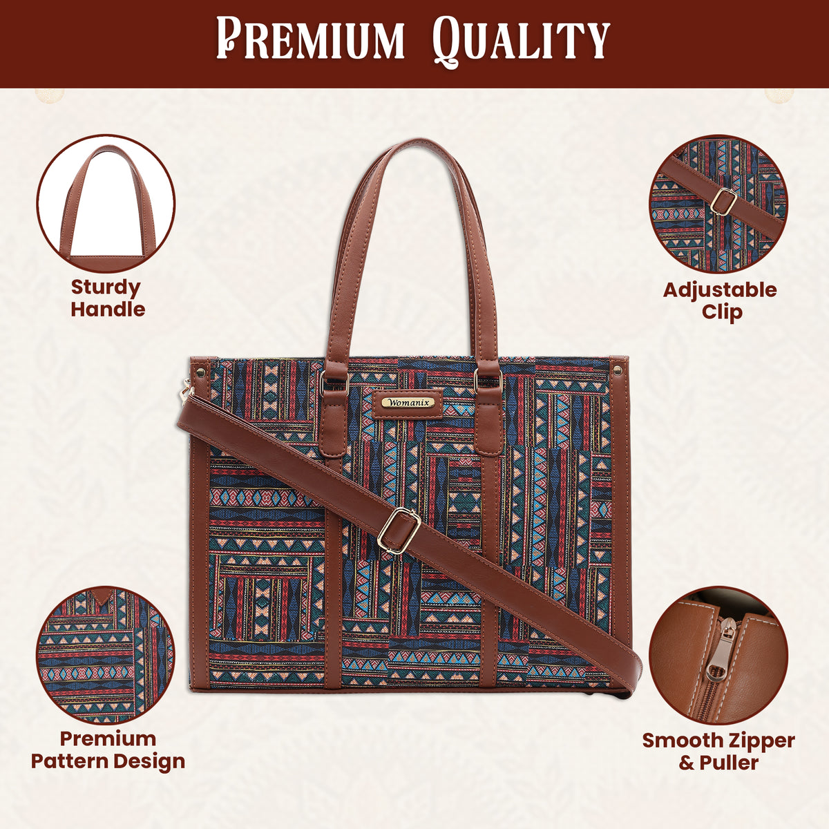 Womanix Pure Luxury Madona Tote bags for women office use | Tote bags for women office use | Office bag for woman | Stylish College bags for girls. (Black Brown)