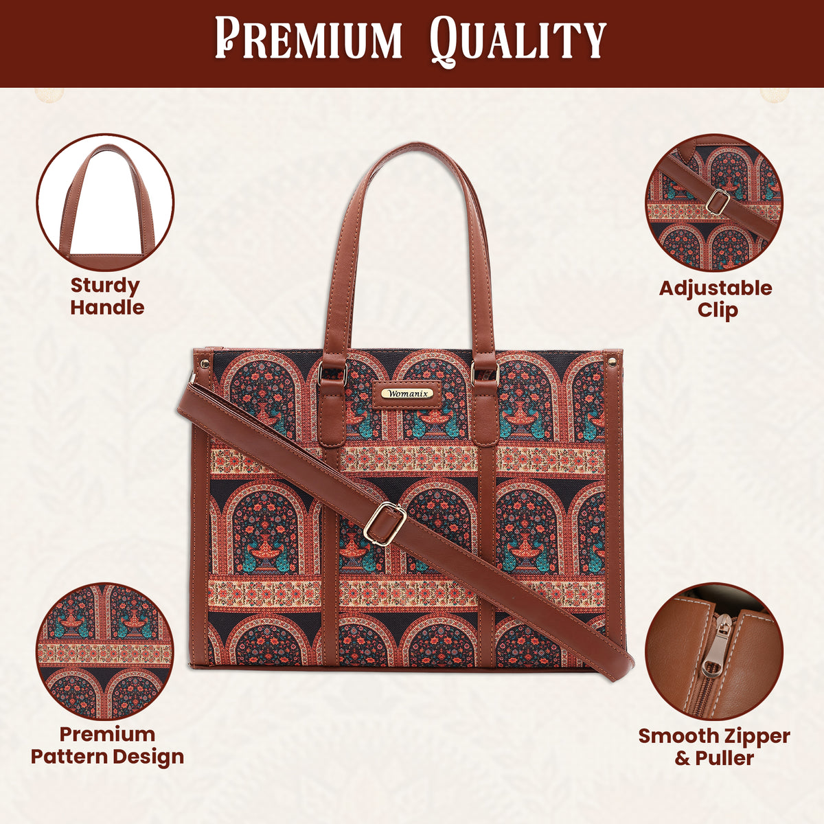 Womanix Pure Luxury Madona Tote bags for women office use | Tote bags for women office use | Office bag for woman | Stylish College bags for girls. (Black Brown)