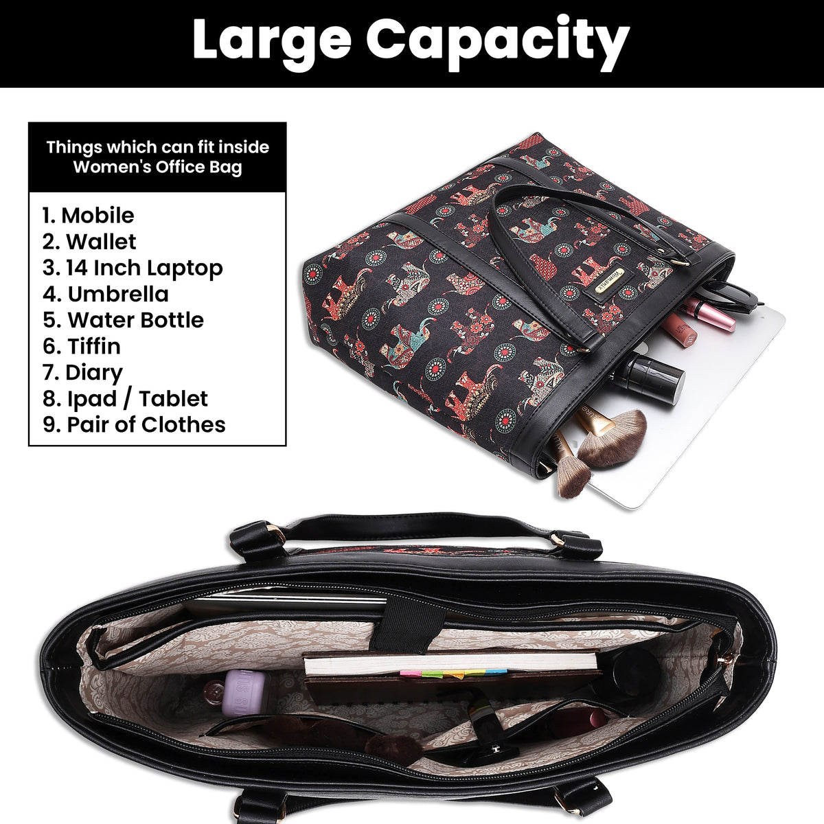 Womanix Multicolor Abstract Printed Handmade Women's Office Bag with double handles, Crossbody Top Handle Bags with Zipper (Grey Black)