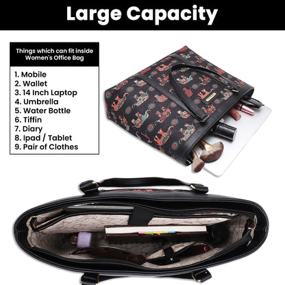 Womanix Multicolor Abstract Printed Handmade Women's Office Bag with double handles, Crossbody Top Handle Bags with Zipper (Grey Black)