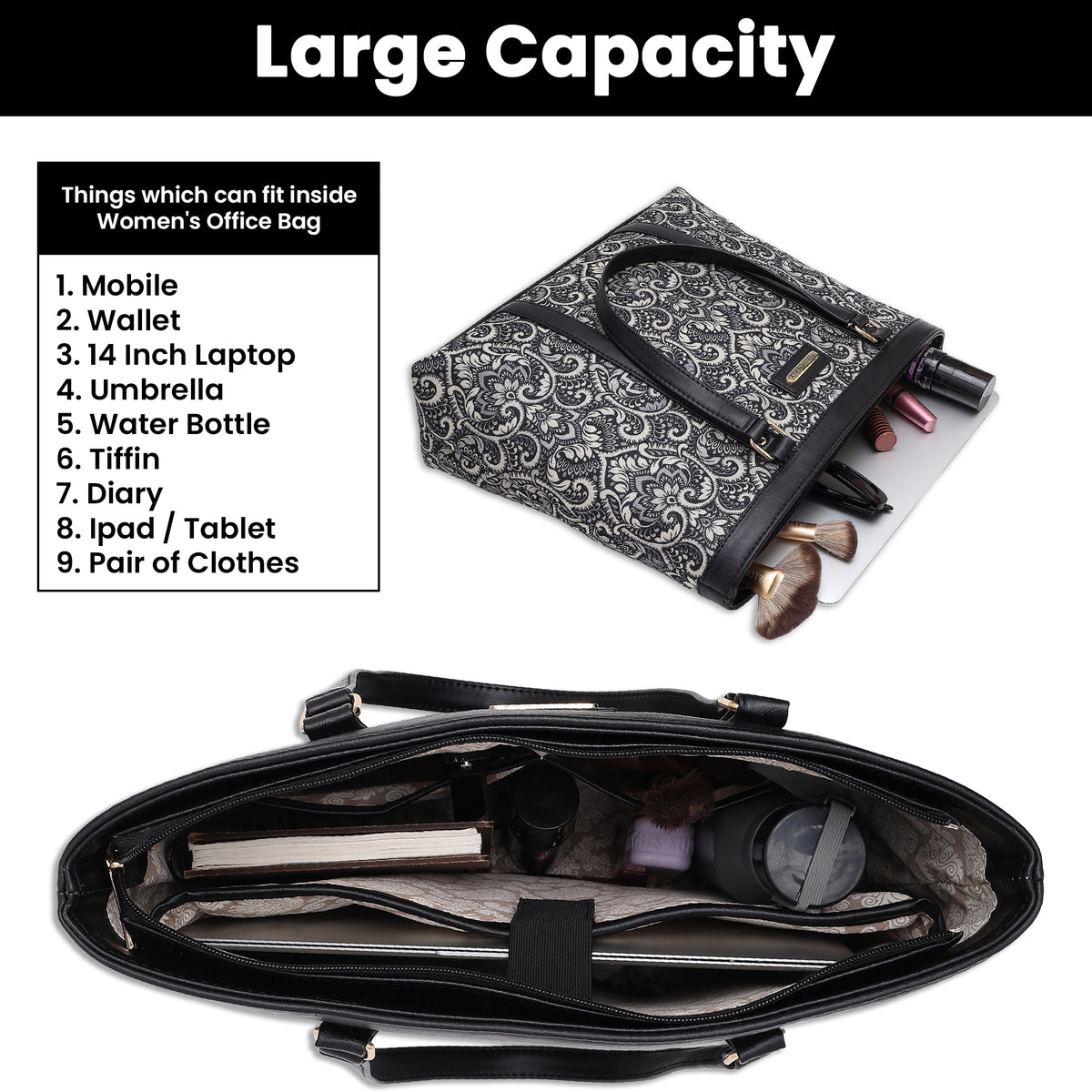 Womanix Multicolor Abstract Printed Handmade Women's Office Bag with double handles, Crossbody Top Handle Bags with Zipper (Grey Black)