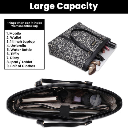 Womanix Multicolor Abstract Printed Handmade Women's Office Bag with double handles, Crossbody Top Handle Bags with Zipper (Grey Black)