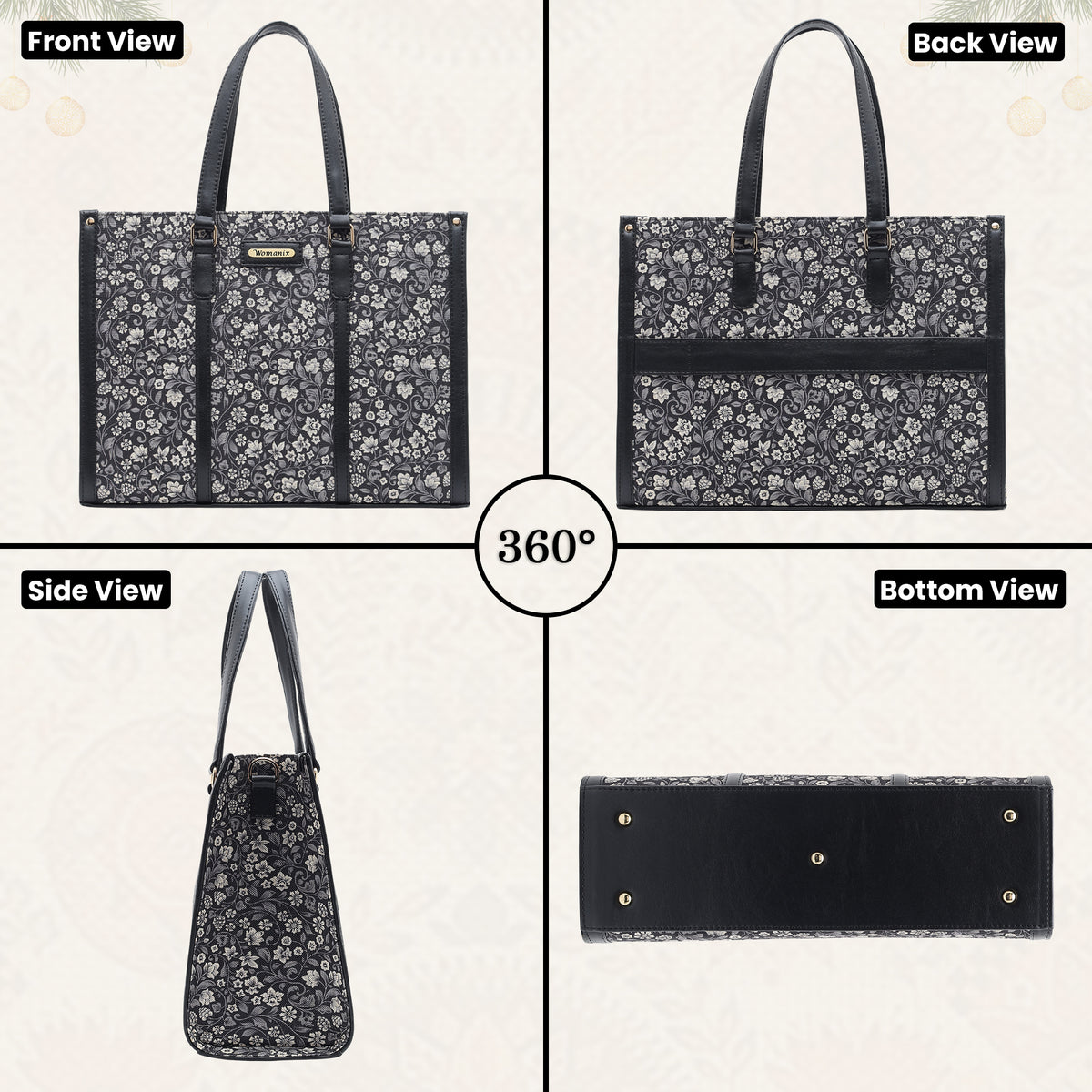 Womanix Pure Luxury Madona Tote bags for women office use | Tote bags for women office use | Office bag for woman | Stylish College bags for girls. (Black Brown)