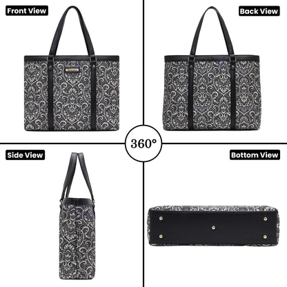 Womanix Multicolor Abstract Printed Handmade Women's Office Bag with double handles, Crossbody Top Handle Bags with Zipper (Grey Black)