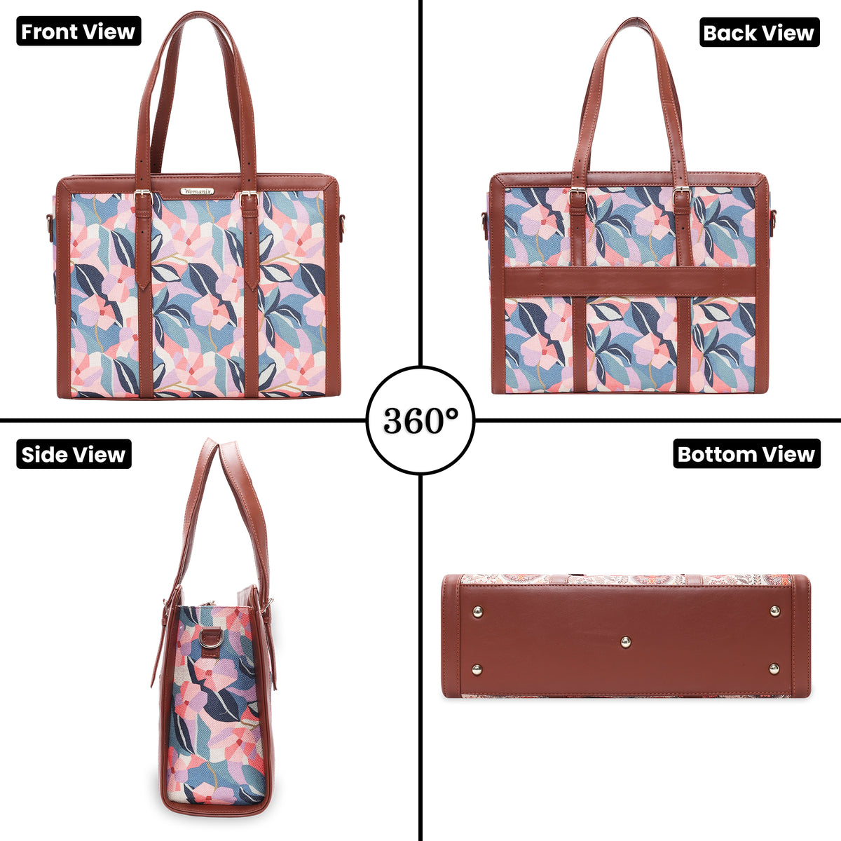 Womanix Women's  floral and geometric pattern Satchel Handbag for Women | Satchel Bag for Work | Ladies purse | Stylish Shoulder Bag | Gift For Women (Peach Skyblue)