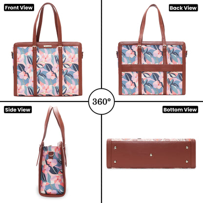 Womanix Women's  floral and geometric pattern Satchel Handbag for Women | Satchel Bag for Work | Ladies purse | Stylish Shoulder Bag | Gift For Women (Peach Skyblue)
