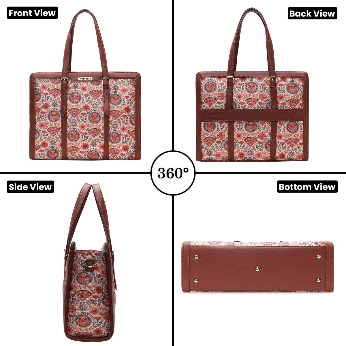Womanix Women's  floral and geometric pattern Satchel Handbag for Women | Satchel Bag for Work | Ladies purse | Stylish Shoulder Bag | Gift For Women (Peach Skyblue)